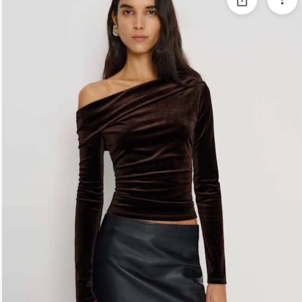 Reformation Dark Brown Chocolate Velvet Long Sleeve Top